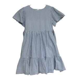 Mini Boden Girls Fit and Flare Seersucker Dress in Blue and White - Size 8-9Y